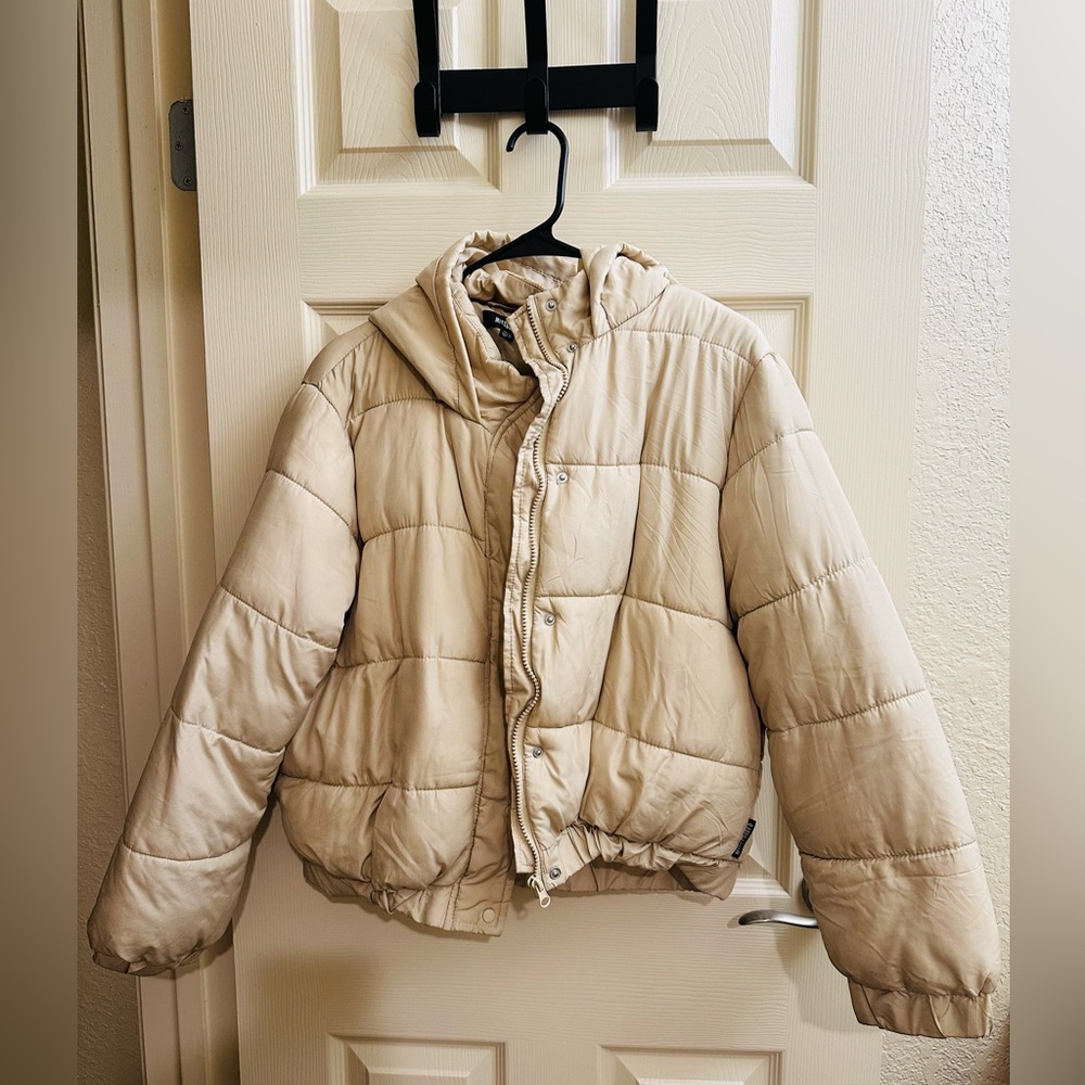 Missguided Beige Puffy Jacket w/ Hood